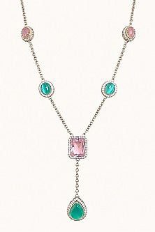 White Finish Kundan Polki & Mint Green Stone Necklace Set