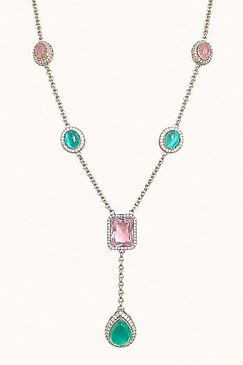 White Finish Kundan Polki & Mint Green Stone Necklace Set