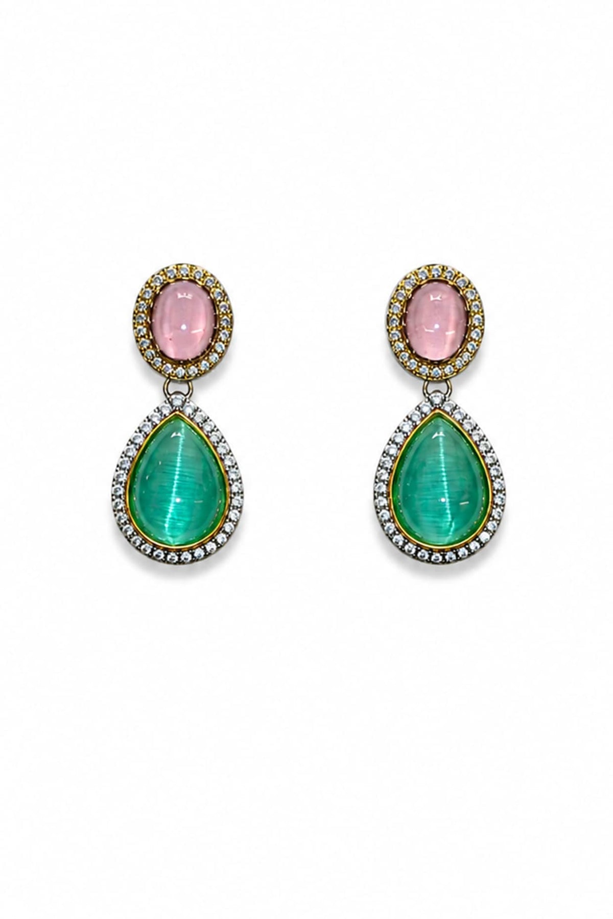 White Finish Kundan Polki & Mint Green Stone Necklace Set
