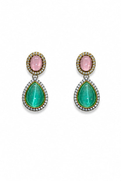 White Finish Kundan Polki & Mint Green Stone Necklace Set