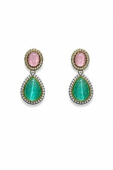 White Finish Kundan Polki & Mint Green Stone Necklace Set