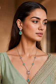 White Finish Kundan Polki & Mint Green Stone Necklace Set