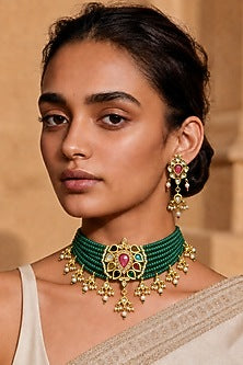 Gold Finish Kundan Polki & Multi-Colored Necklace Set