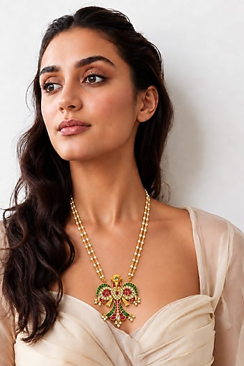 Gold Finish Kundan Polki & Multi-Colored Necklace