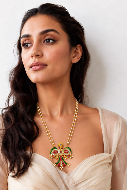 Gold Finish Kundan Polki & Multi-Colored Necklace