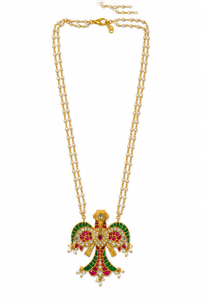 Gold Finish Kundan Polki & Multi-Colored Necklace