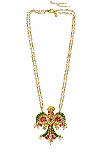 Gold Finish Kundan Polki & Multi-Colored Necklace