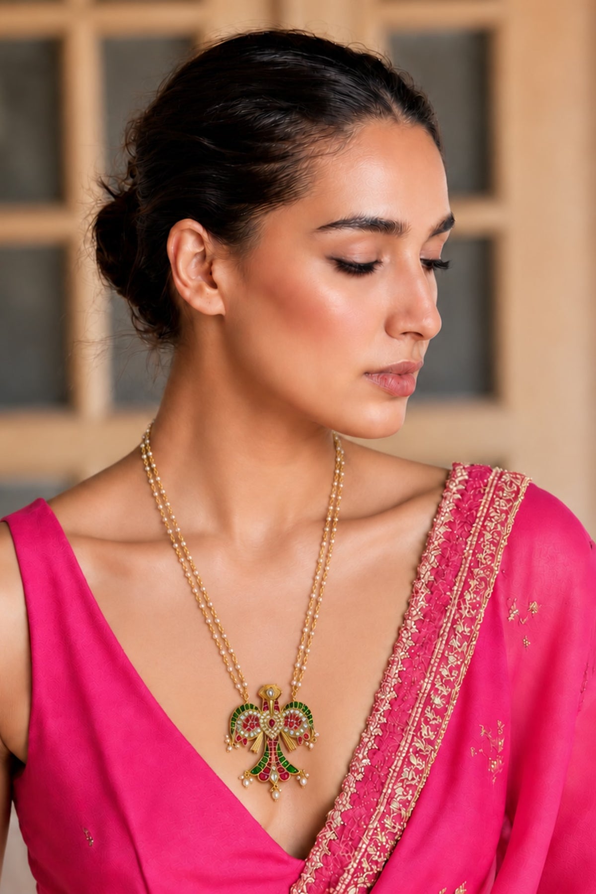 Gold Finish Kundan Polki & Multi-Colored Necklace
