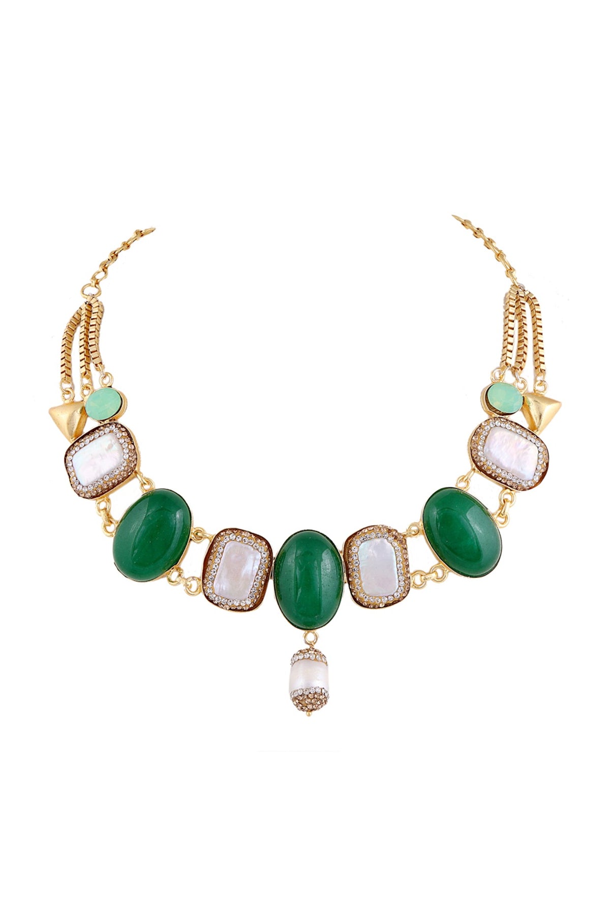 Gold Finish Semi Precious Stones Necklace