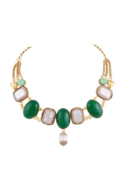 Gold Finish Semi Precious Stones Necklace