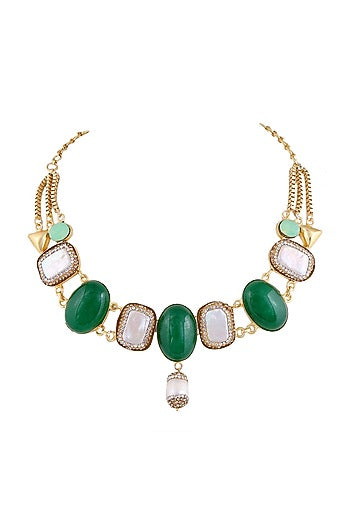 Gold Finish Semi Precious Stones Necklace