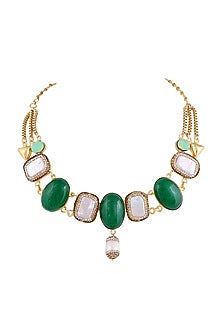 Gold Finish Semi Precious Stones Necklace