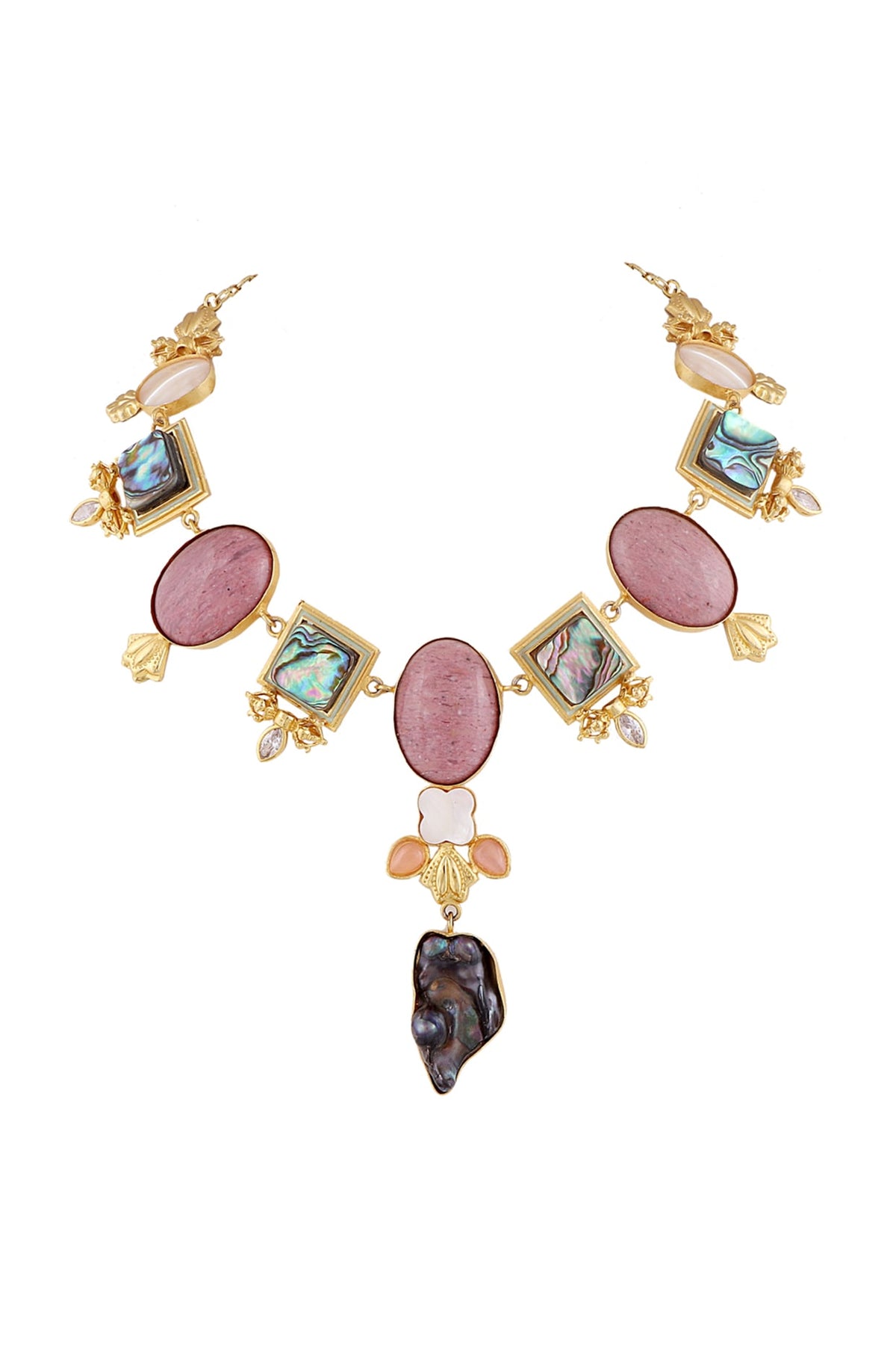 Gold Finish Mother Of Pearls Necklace
