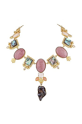 Gold Finish Mother Of Pearls Necklace