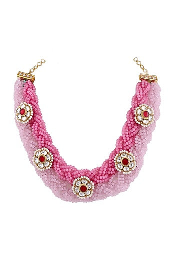 Gold Finish Polki & Beads Mala Necklace