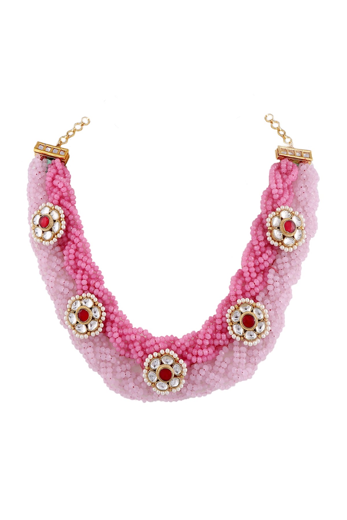 Gold Finish Polki & Beads Mala Necklace