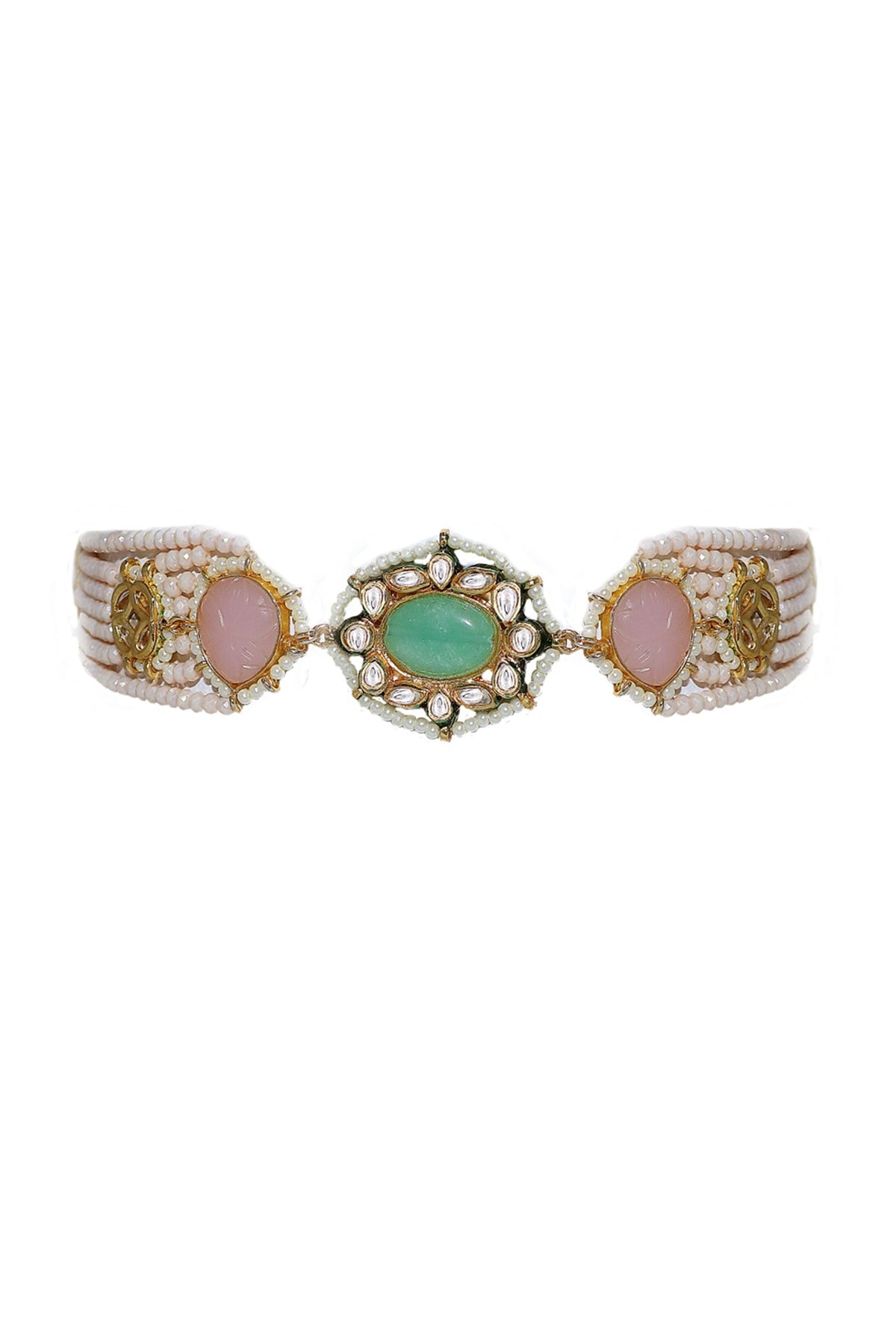 Gold Finish Semi-Precious Stone Choker Necklace