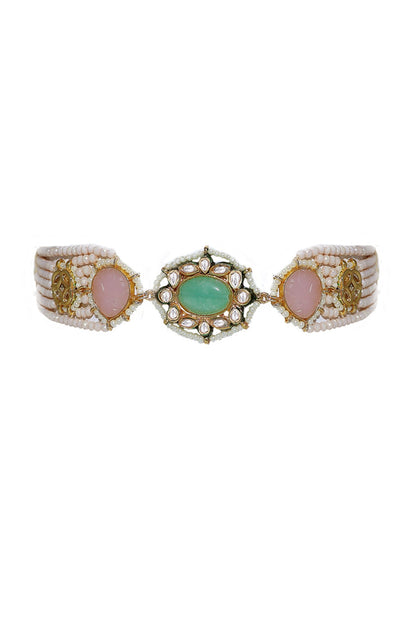 Gold Finish Semi-Precious Stone Choker Necklace