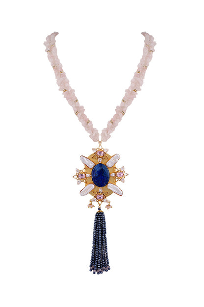 Gold Finish Semi-Precious Stone & Crystal Beaded Necklace