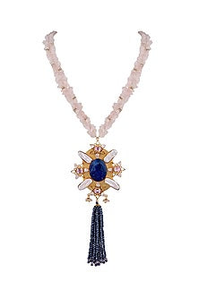 Gold Finish Semi-Precious Stone & Crystal Beaded Necklace