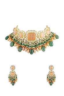 Gold Finish Semi-Precious Stone Necklace Set