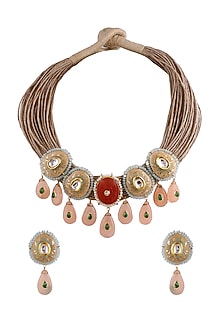 Gold Finish Kundan Polki Jute Meenakari Necklace Set