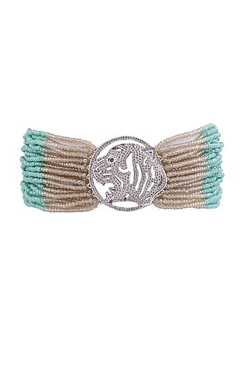 Two Tone Finish Crystal Beaded & Zircon Choker Necklace