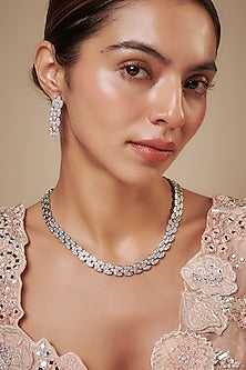 White Finish CZ Necklace Set