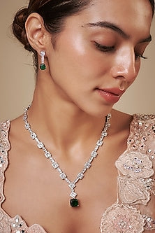 White Finish CZ Necklace Set