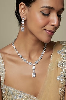 White Finish CZ Necklace Set