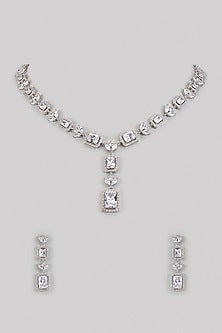 White Finish CZ Necklace Set
