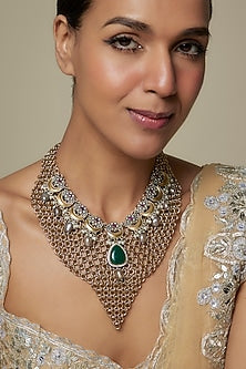 Two Tone Finish Green Semi-Precious Stone Necklace