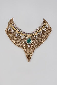 Two Tone Finish Green Semi-Precious Stone Necklace