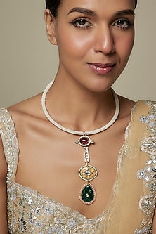 Gold Finish Multi-Colored Semi-Precious Stone Necklace