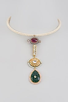 Gold Finish Multi-Colored Semi-Precious Stone Necklace