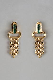 Gold Finish Zircon & Synthetic Stone Dangler Earrings