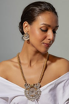 Two-Tone Finish Imitation Kundan Polki & Semi-Precious Stone Long Necklace Set