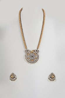 Two-Tone Finish Imitation Kundan Polki & Semi-Precious Stone Long Necklace Set