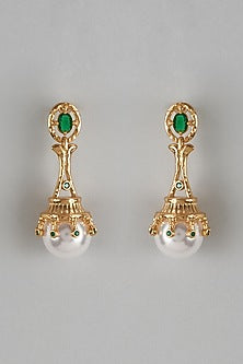 Gold Finish Synthetic Stone & Pearl Dangler Earrings