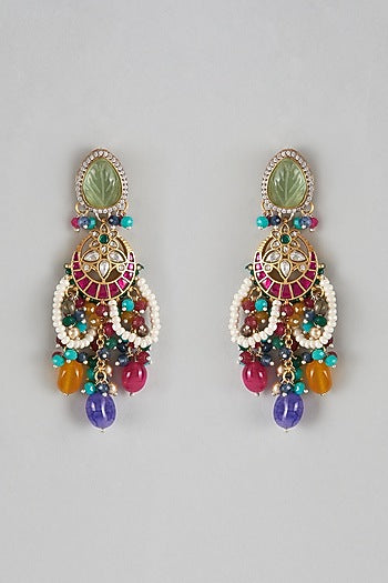 Two Tone Finish Imitation Kundan Polki & Semi-Precious Stone Dangler Earrings
