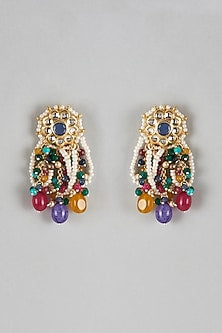 Two Tone Finish Imitation Kundan Polki & Semi-Precious Stone Dangler Earrings