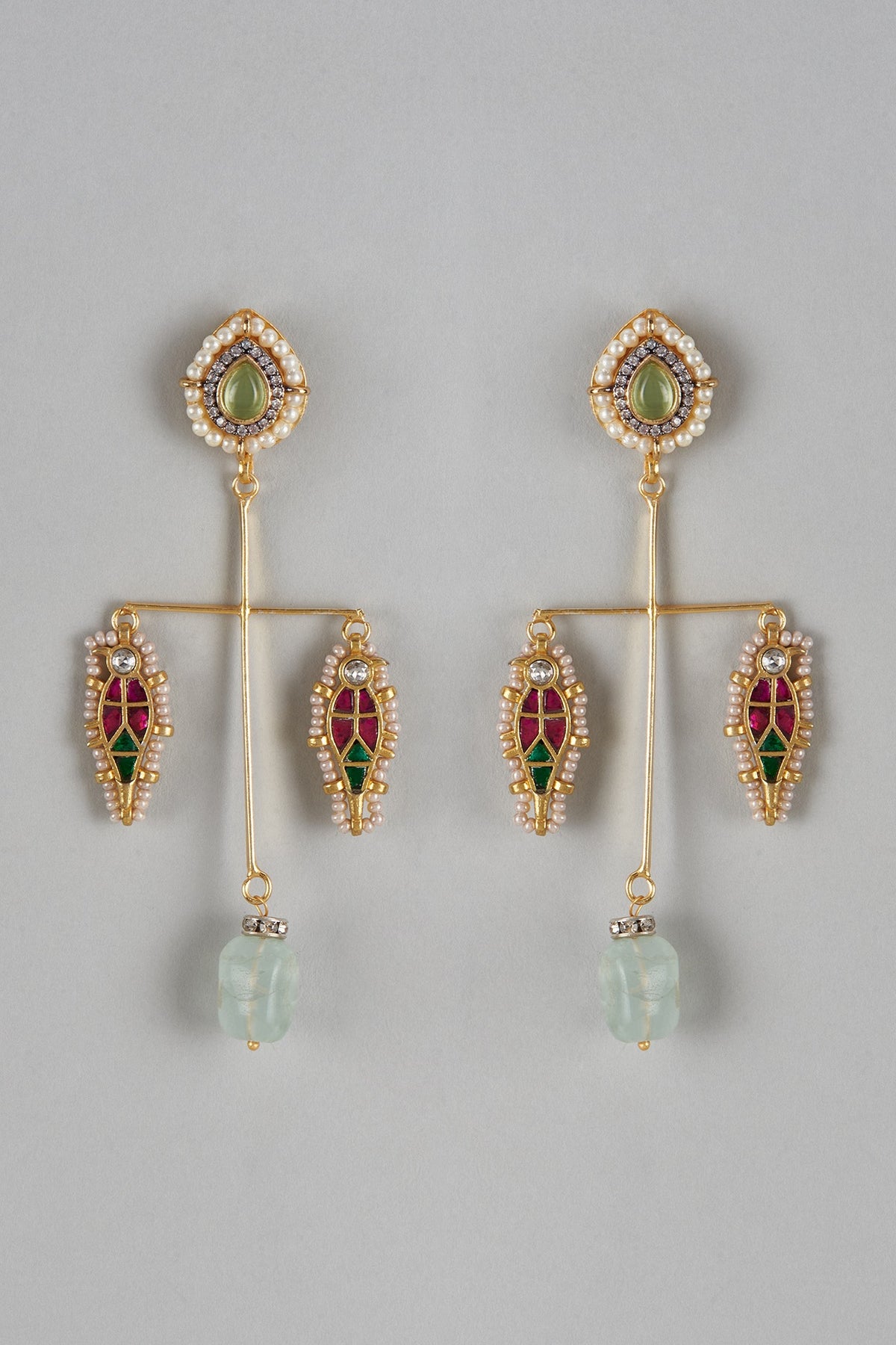 Gold Finish Imitation Kundn Polki Dangler Earrings