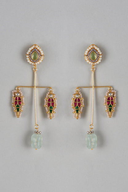 Gold Finish Imitation Kundn Polki Dangler Earrings