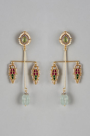 Gold Finish Imitation Kundn Polki Dangler Earrings
