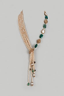 Gold Finish Quartz & Semi-Precious Stone Long Necklace