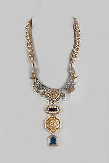 Two Tone Finish Imitation Kundan Polki & Semi-Precious Stone Long Necklace