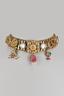 Two Tone Finish Imitation Kundan Polki & Semi-Precious Stone Choker Necklace