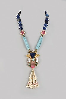 Gold Finish Quartz & Semi-Precious Stone Long Necklace