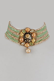 Gold Finish Imitation Kundan Polki & Semi-Precious Stone Choker Necklace