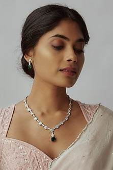 White Finish CZ Stone Necklace Set